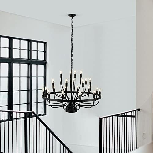24 Light Black Chandelier 3 Tier Modern Farmhouse