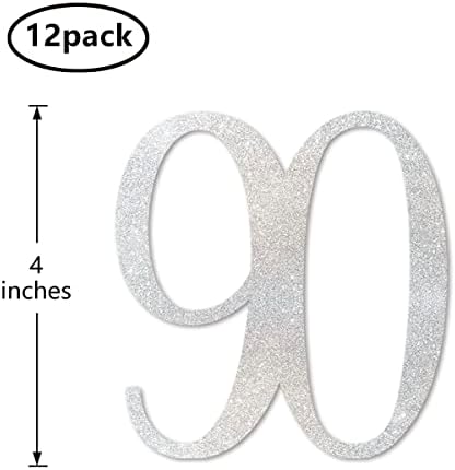 Silver Glitter 90th Birthday Centerpiece Sticks 12-Pack