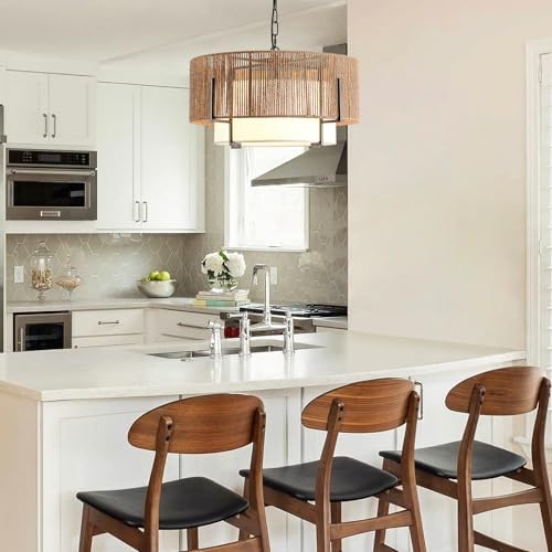 4-Light Rattan Chandelier with Fabric Shade