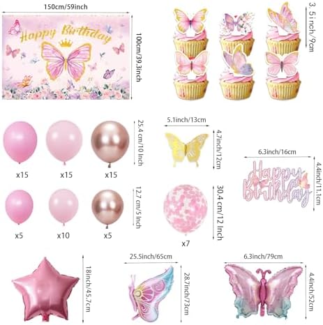 145Pcs Butterfly Birthday Decorations Set