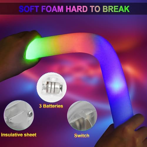 LifBetter 70 Pcs Foam Glow Sticks with 3 Modes