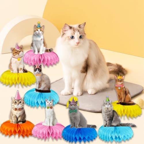 8Pcs Cat Honeycomb Centerpieces 3D Table Toppers