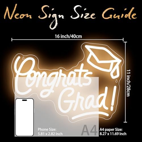 Congrats Grad Neon Sign with Cap 16x11 Inch