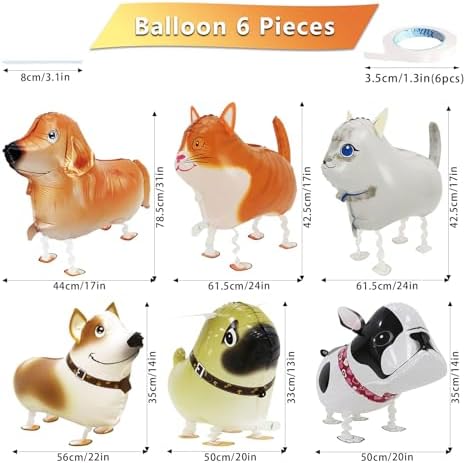 6 Pcs Dog Cat Walking Balloons Party Decorations