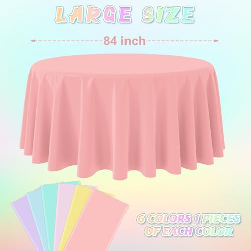 6Pcs Round Pastel Tablecloths Rainbow Mix 84 Inch