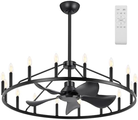 Shes Home 43 Inch Black Wagon Wheel Chandelier Fan with Light and Remote