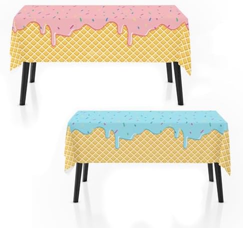 2 Pack Ice Cream Tablecloth for Kids Birthday Party