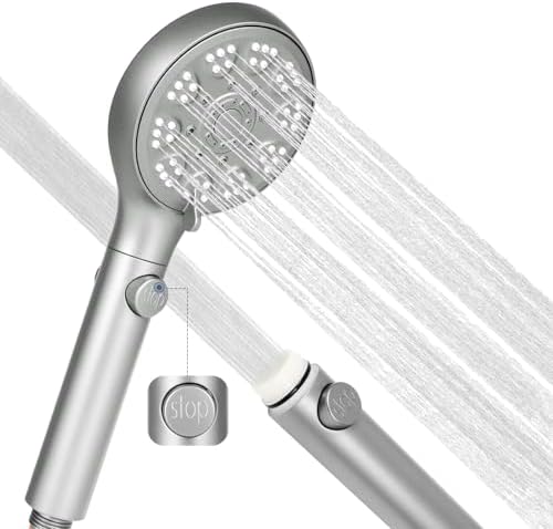 ROTORLI Handheld Shower Head with 5 Modes and 6-Foot Hose Silver