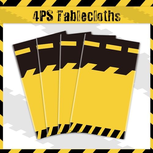 4 Pack Construction Tablecloths - Yellow Rectangle Table Covers for Kids Birthday Parties