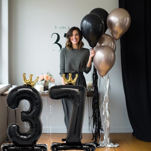 42 Inch Black Number 1 Balloon with Crown