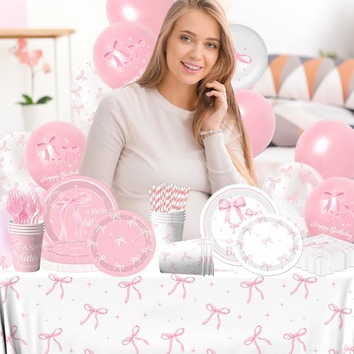 Pink Bow Baby Shower Tableware Set for Girls