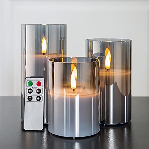 Eywamage Smoke Grey Flameless Candles with Remote Set of 3