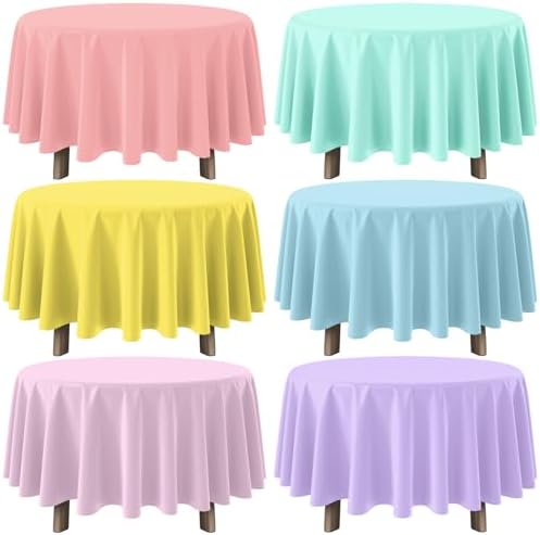 6Pcs Round Pastel Tablecloths Rainbow Mix 84 Inch