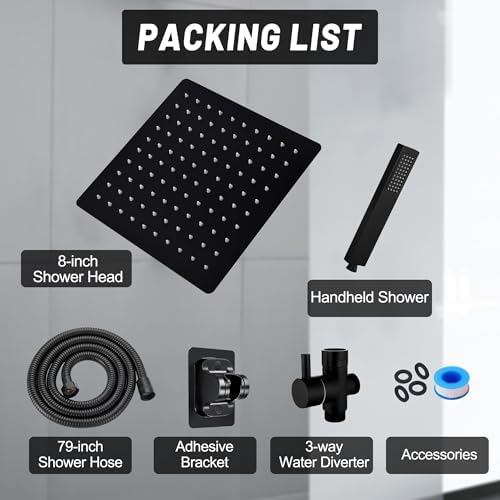 8 Rain Shower Head Combo with Matte Black Finish