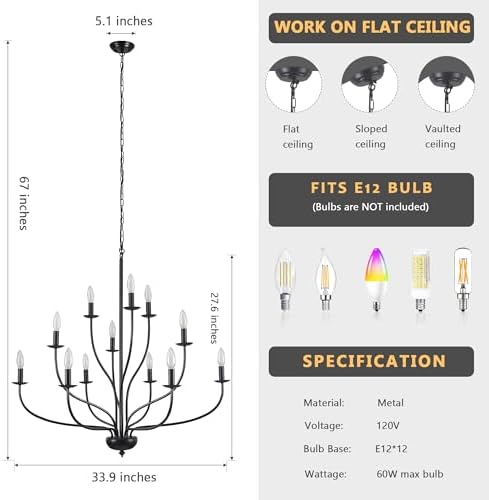 Black Chandelier 12 Light Modern Farmhouse Design