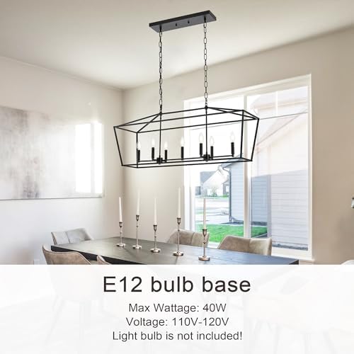 TULUCE Kitchen Island Linear Chandelier 7 Light Adjustable Height in Coal Black Finish