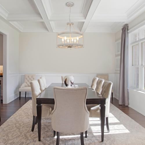 6-Light Farmhouse Chandelier Distressed White Hanging Pendant Lighting