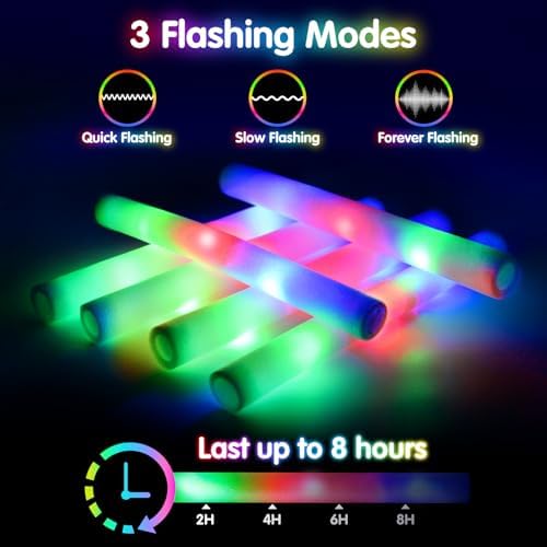 OLUPP 124 PCS Foam Glow Sticks with 3 Modes