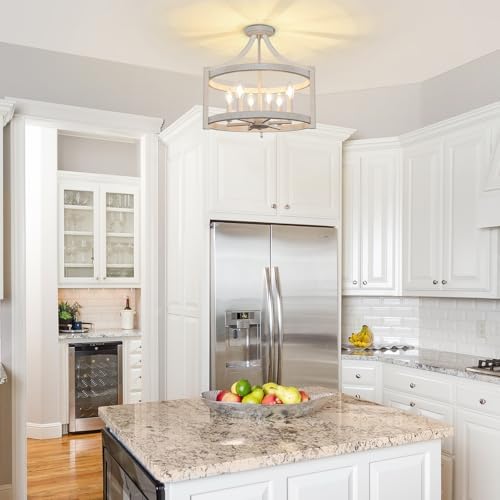 6-Light Farmhouse Chandelier Distressed White Hanging Pendant Lighting