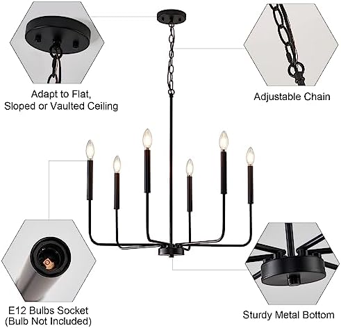 Modern Black Chandelier for Dining Room with 6 Lights