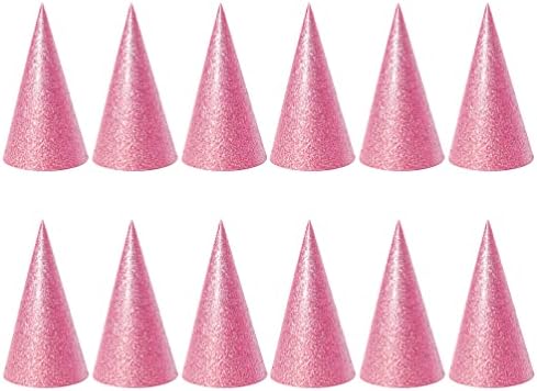 NUOBESTY 12pc Glitter Cone Party Hats with Ribbons