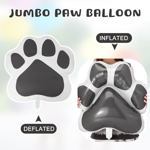 Hungdao 9 Pcs Jumbo Grey Dog Paw Foil Balloons