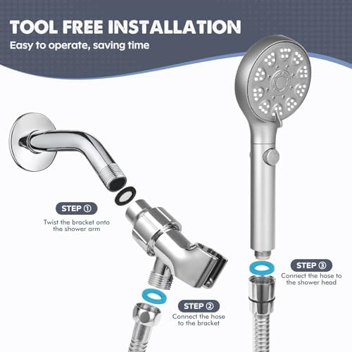 ROTORLI Handheld Shower Head with 5 Modes and 6-Foot Hose Silver