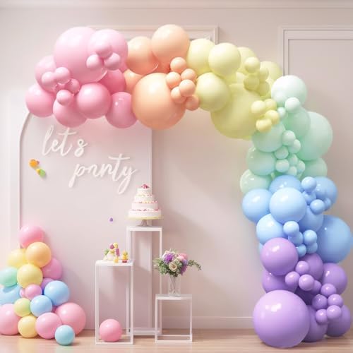 House Of Party 140pcs Pastel Rainbow Balloon Arch Kit Lets Go Party Banner