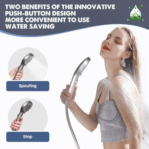 ROTORLI Handheld Shower Head with 5 Modes and 6-Foot Hose Silver
