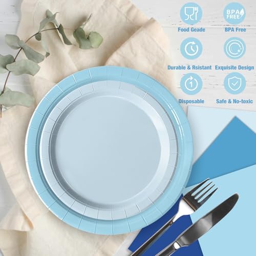 60 PCS Blue Paper Plates and Napkins for Parties