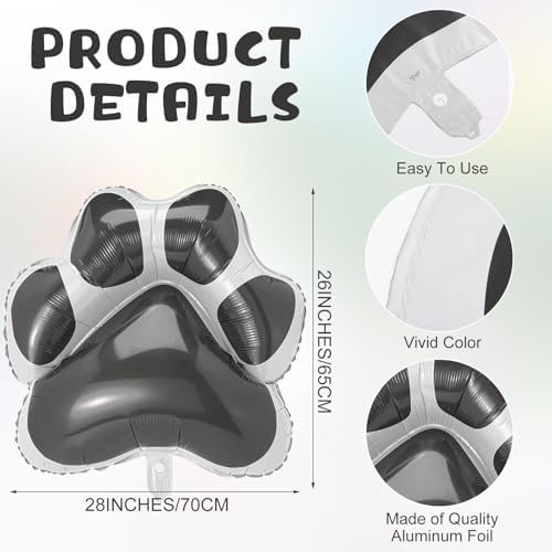 Hungdao 9 Pcs Jumbo Grey Dog Paw Foil Balloons