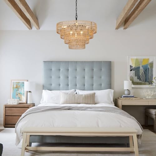 Boho Rattan Chandelier 6 Light Farmhouse Dining Room Pendant