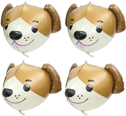 4D Dog Head Balloons 4 Pack for Pet Parties