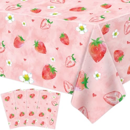 4 Pcs Strawberry Tablecloth Party Decor 86x51 Inch