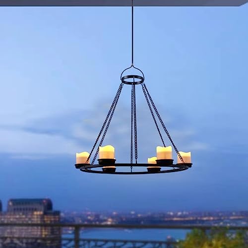 Outdoor Solar Chandelier with 7 Votive Lights