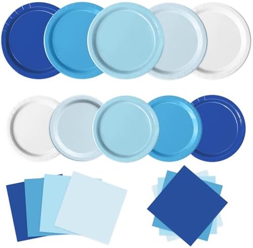 60 PCS Blue Paper Plates and Napkins for Parties