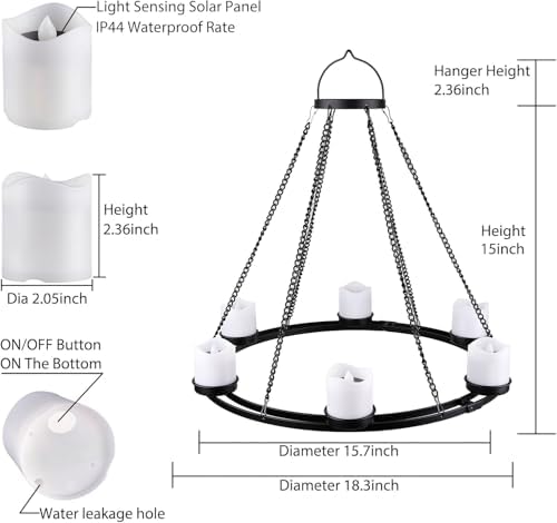 Outdoor Solar Chandelier with 7 Votive Lights