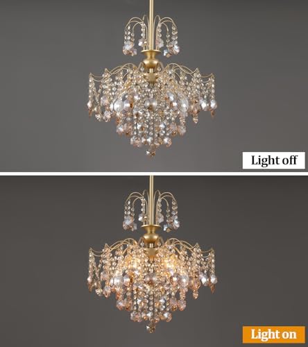 QS Amber Gold Crystal Chandelier 6 Light Modern Luxury Pendant Light