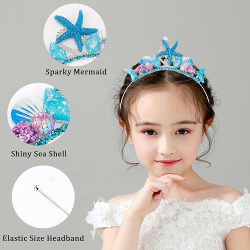 SuPoo Mermaid Tiara and Sash Birthday Headband Set