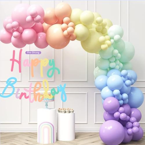HOUSE OF PARTY 140PCS Pastel Rainbow Balloons and Happy Birthday Banner Kit