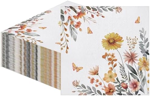 Kochorie 100 Fall Flower Paper Napkins 13x13 Disposable for Parties