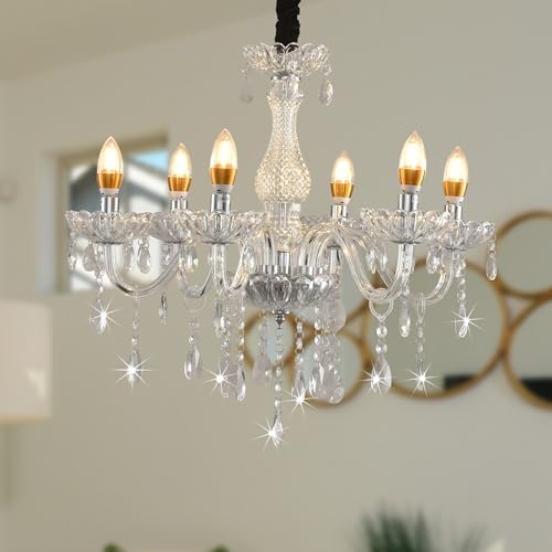 Crystal Candle Chandelier 6 Lights Pendant Light Fixture