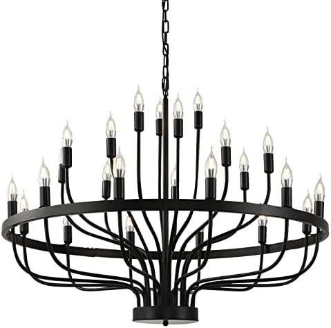 24 Light Black Chandelier 3 Tier Modern Farmhouse