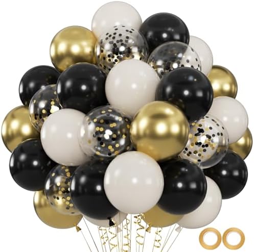 60pcs Black Gold White Balloons Party Decorations