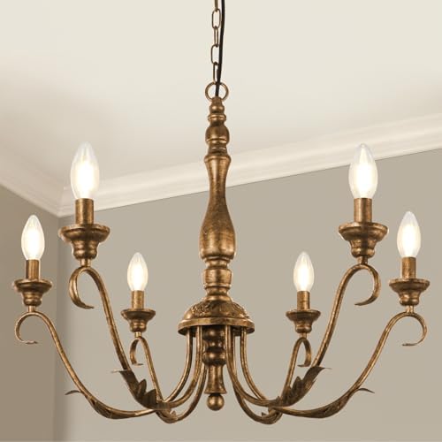 6 Light Farmhouse Chandelier Vintage Gold