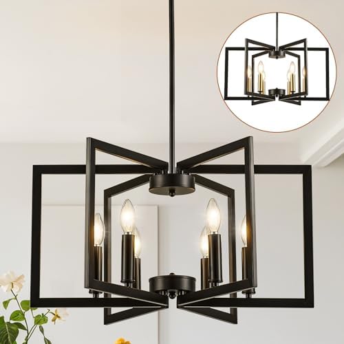 Modern Farmhouse 6-Light Black Chandelier for Dining Room and Entryway