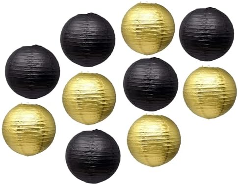 Black Gold Paper Lanterns Wedding Decorations 12 in 1 Kit
