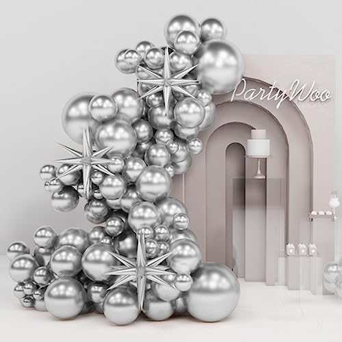 PartyWoo Metallic Silver Balloons 110 pcs Arch Kit