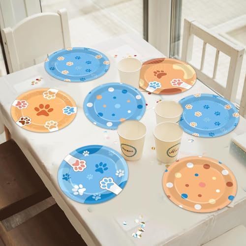 48Pcs Blue Dog Birthday Plates for Kids Party Decorations