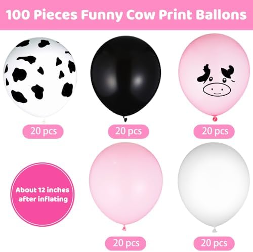 Sumind 100 Pcs 12 Inch Pink Cow Print Balloons